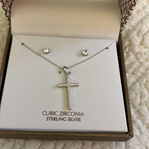 Cubic zirconia kross and earring set